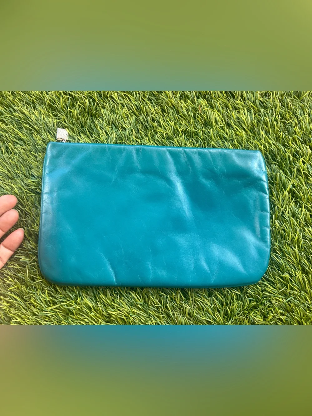 Anne Klein Vintage Teal Leather Cosmetic Pouch